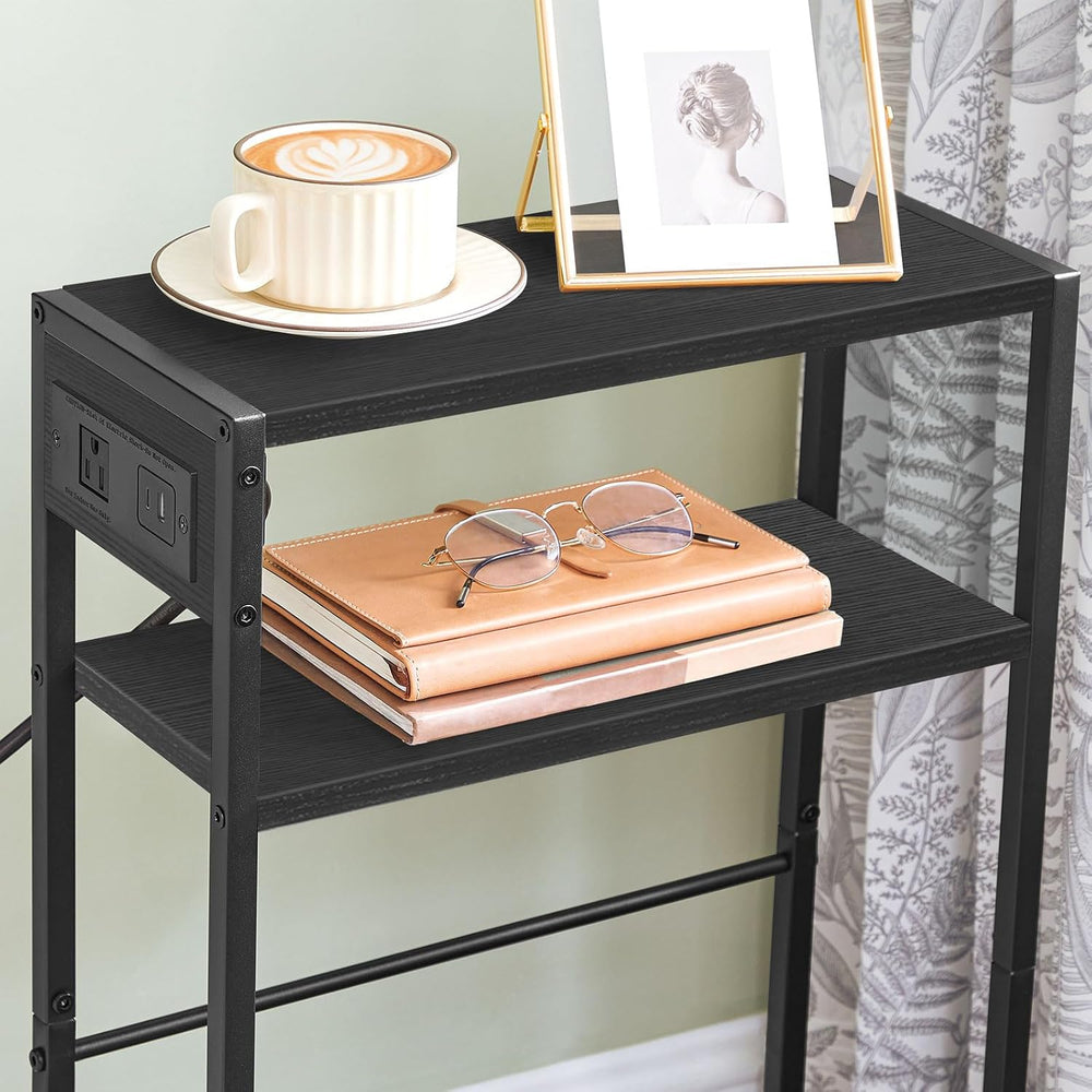 HOOBRO Small Narrow Side Table with Charging Station Set of 2, Skinny End Tab...