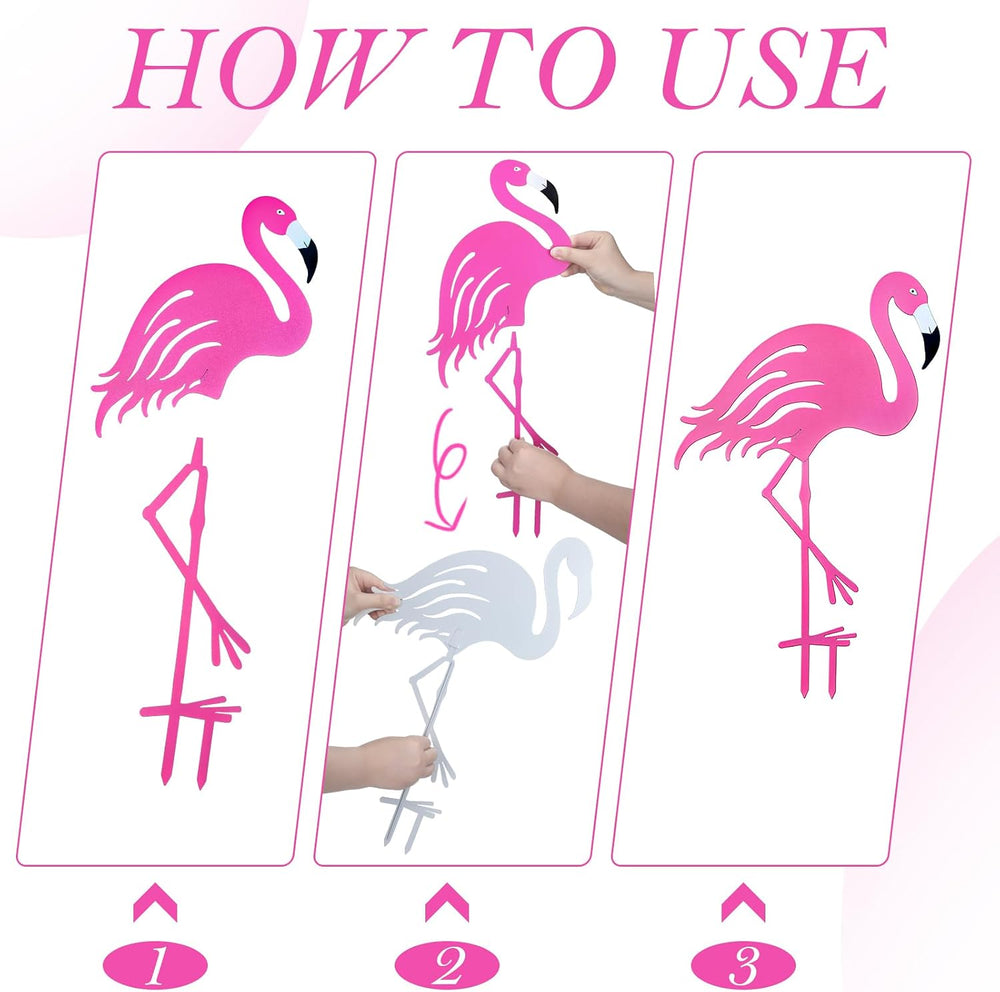 Riakrum 4 Pcs Flamingos Outdoor Yard Decor Pink Metal Flamingos