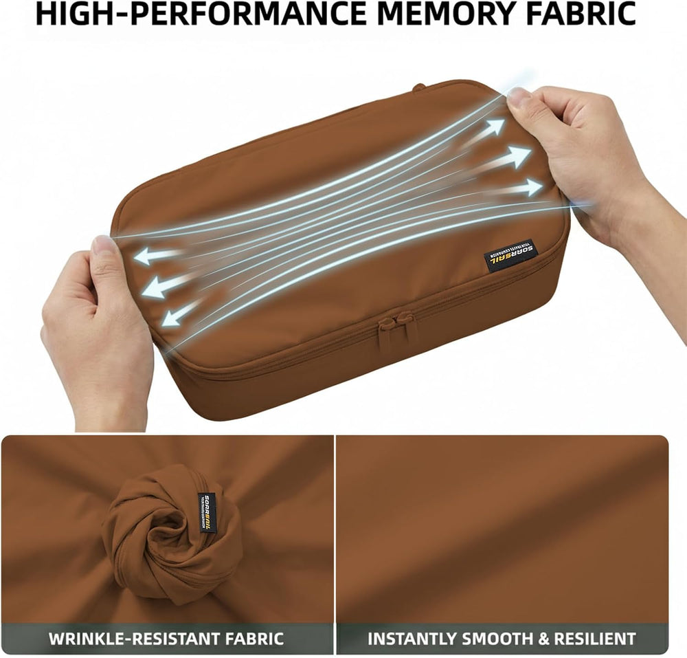 6 Piece Compression Packing Cubes for 7–14 Day Travel, Light Brown