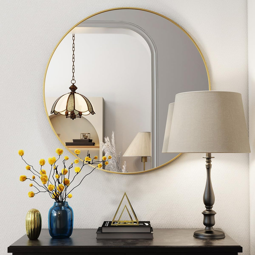 BEAUTYPEAK 20 Inch Round Mirror, Metal Frame Circle Mirror, Gold