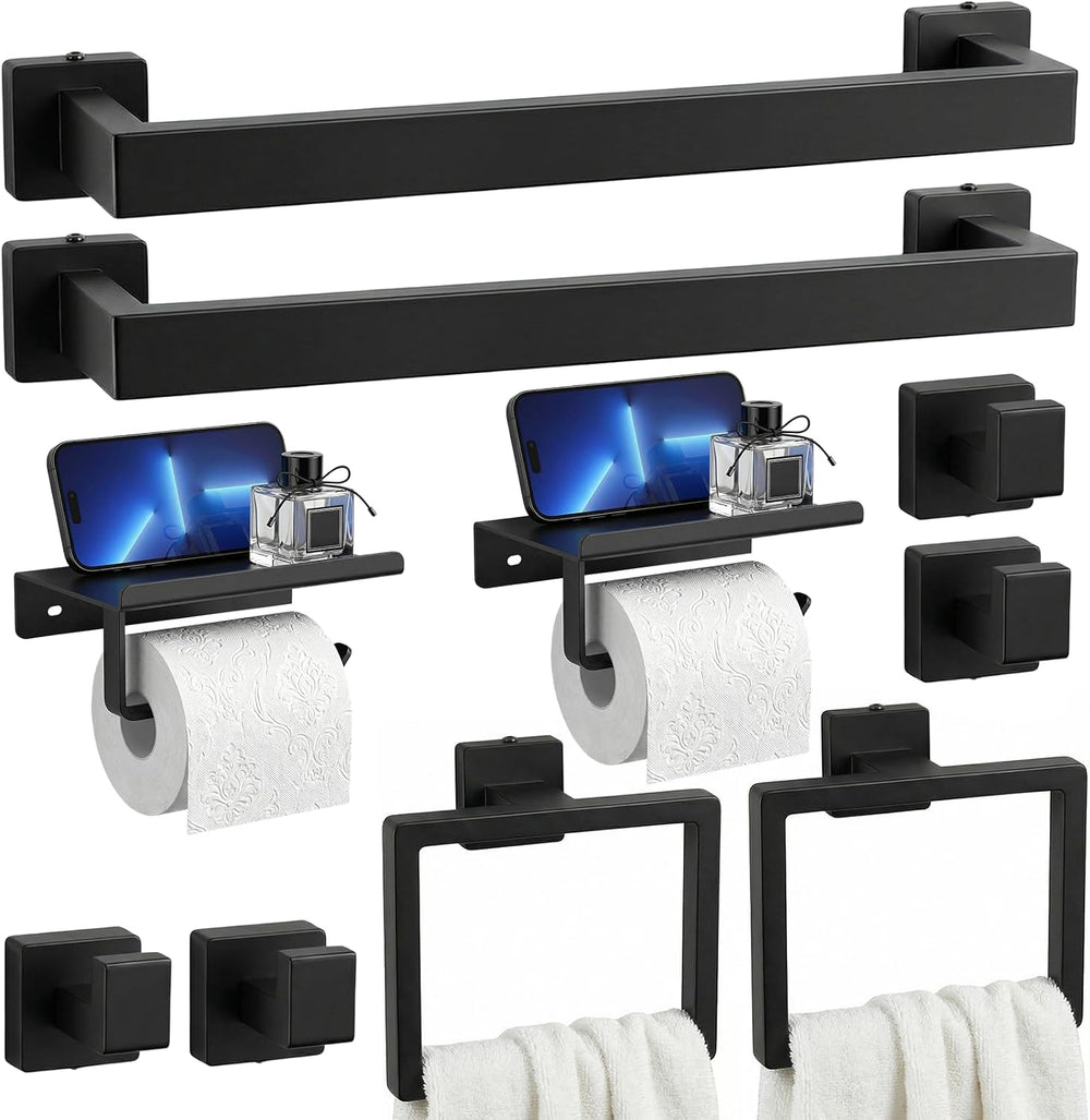 Tudoccy 10-Piece Matte Black Bathroom Hardware Set, 24in SUS304