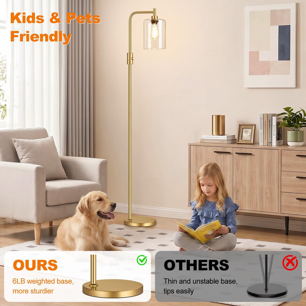 【Upgraded】 Dimmable Floor Lamp for Living Room with Clear Glass Lampshade, Go...