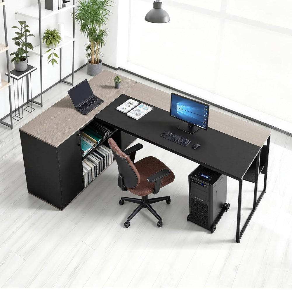 VEVOR 71" L-Shaped Executive Desk, Large Computer Desk with Drawers, Fil...