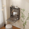 ARTETHYS Floating Vanity Desk with Mirror and Lights Small Wall Mounted Makeup Set with Storage Gray Farmhouse Dressing Table for Tiny Space