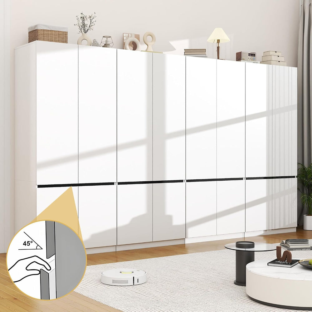 White Armoire Wardrobe Closet with 8 Doors: 75" H x 126" W