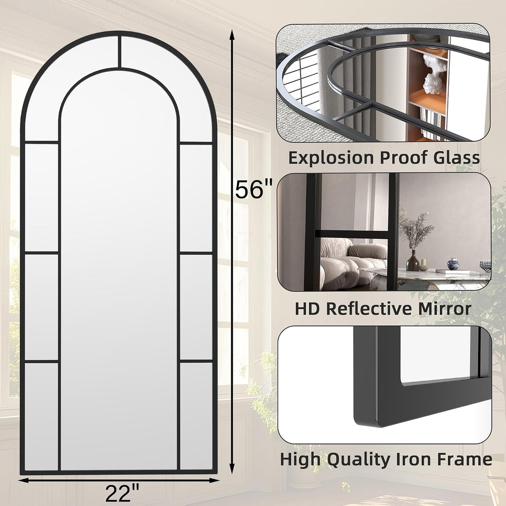 Full Length Mirror, 56"x22" Large Standning Windowpane Mirror (Black)