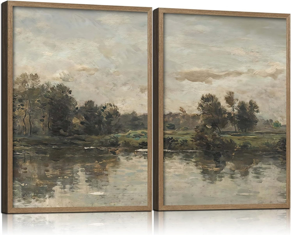 2Pcs Framed Countryside Canvas Wall Art Nature Landscape Artwork 16X12 Inch