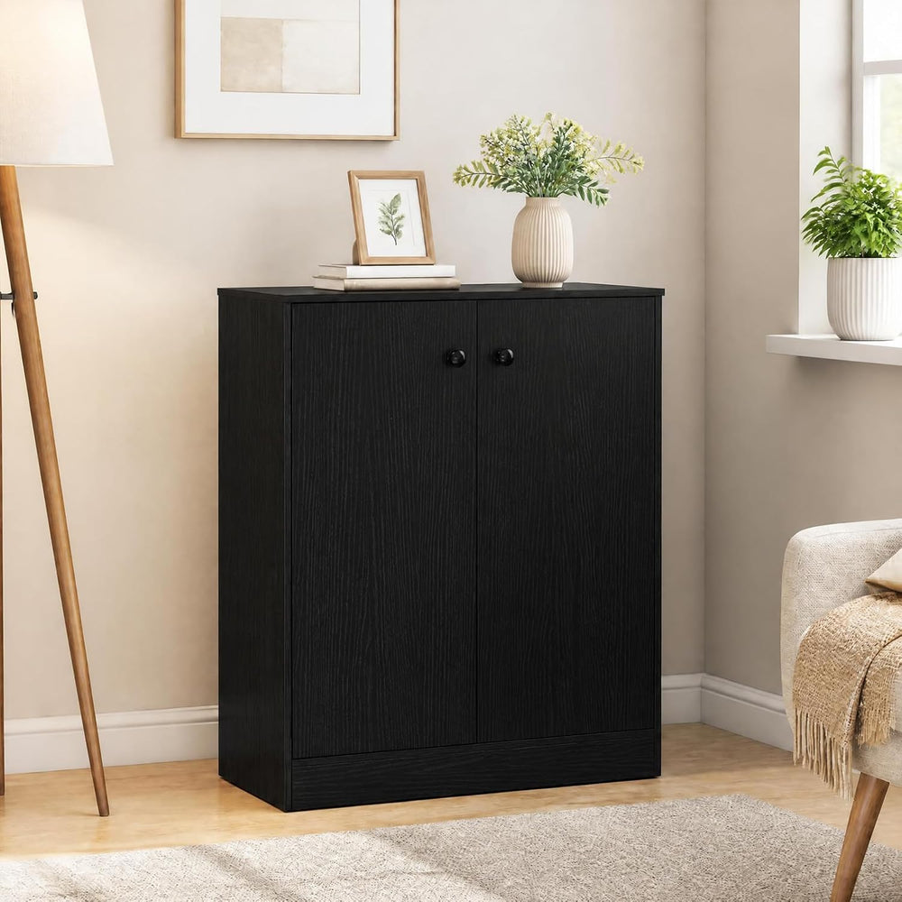 LOKO Freestanding 2-Door Storage Cabinet, Modern Floor Cabinet (Black)