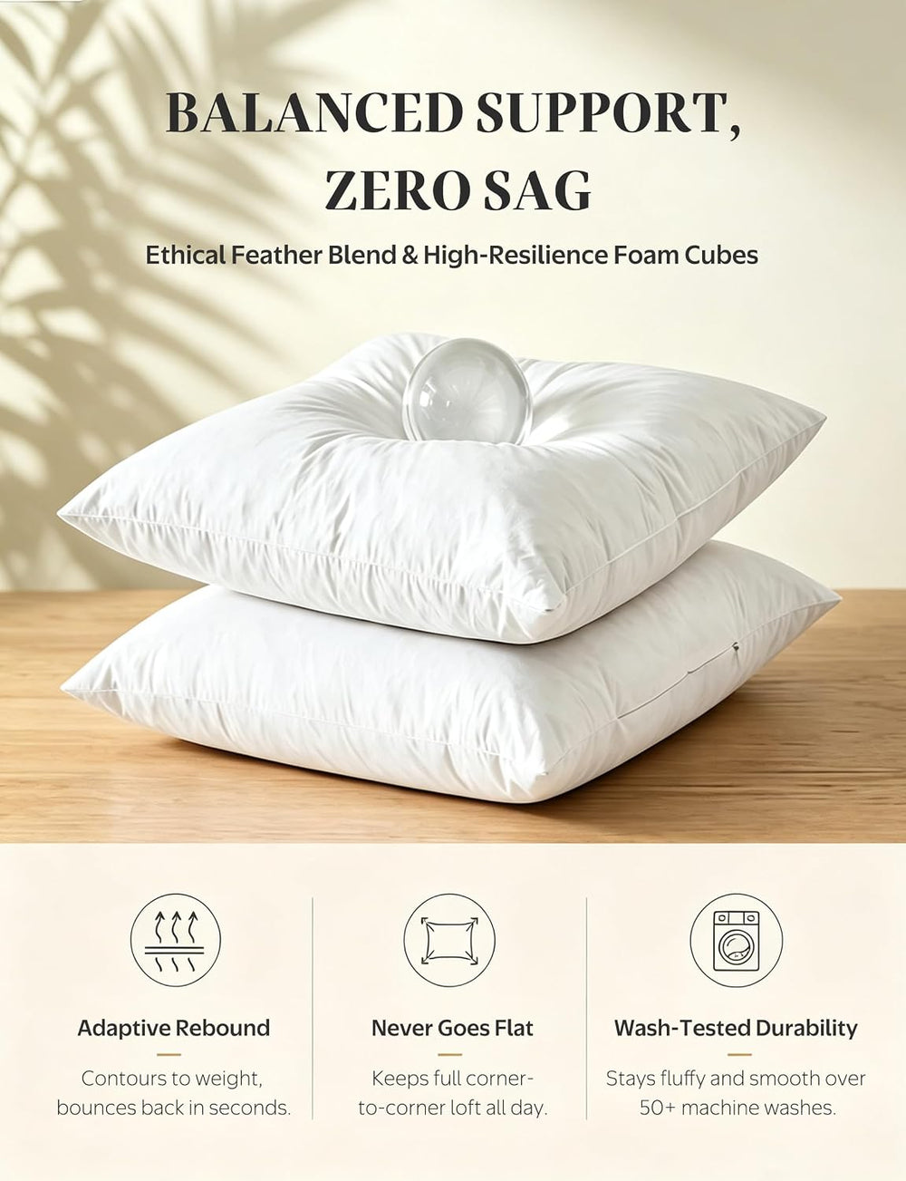 Organic Cotton Feather Down Throw Pillow Inserts 20x20 Set of 2