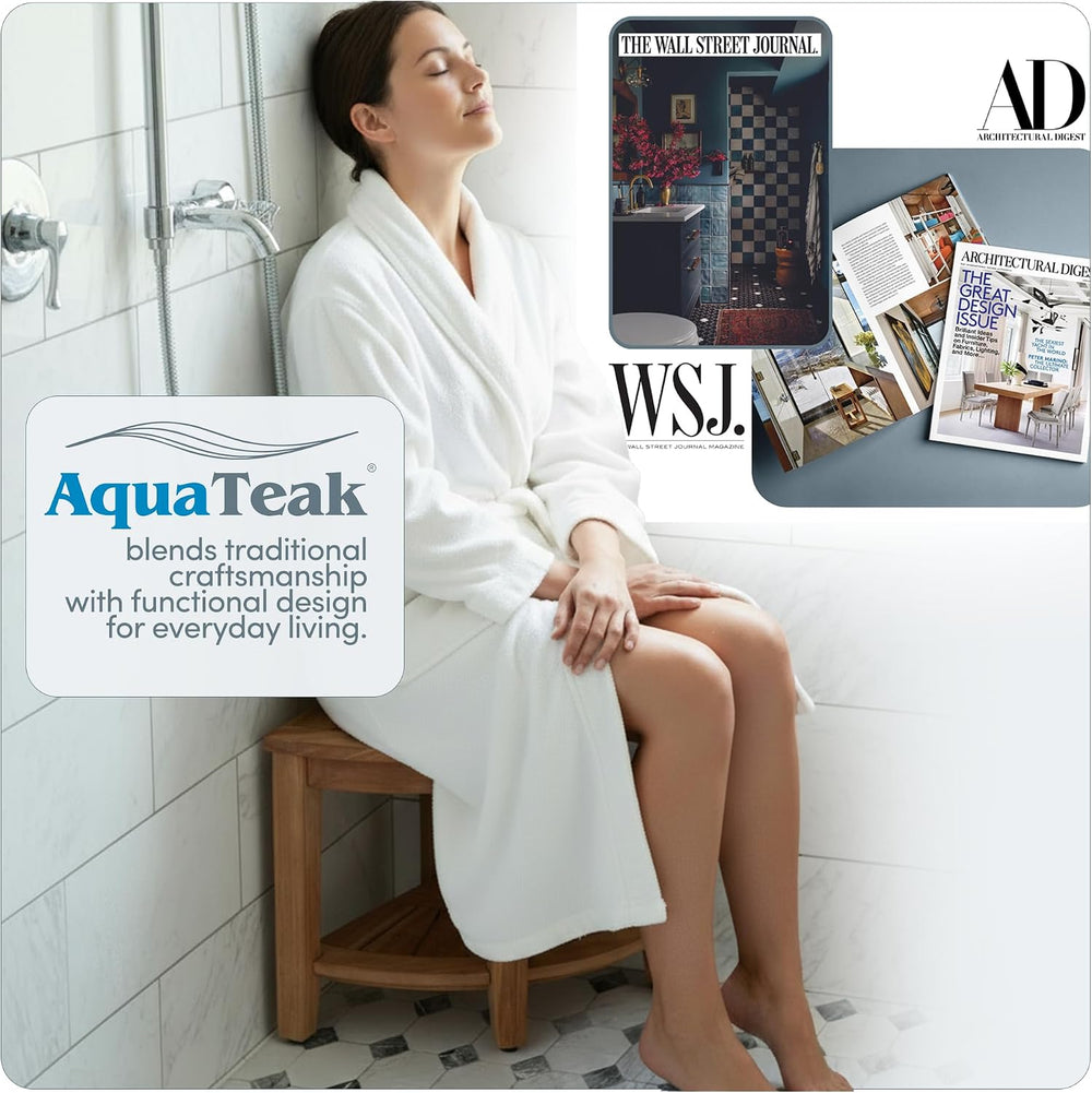 AquaTeak Kai Corner 15.5" Teak Shower Bench & Premium Teak Oil