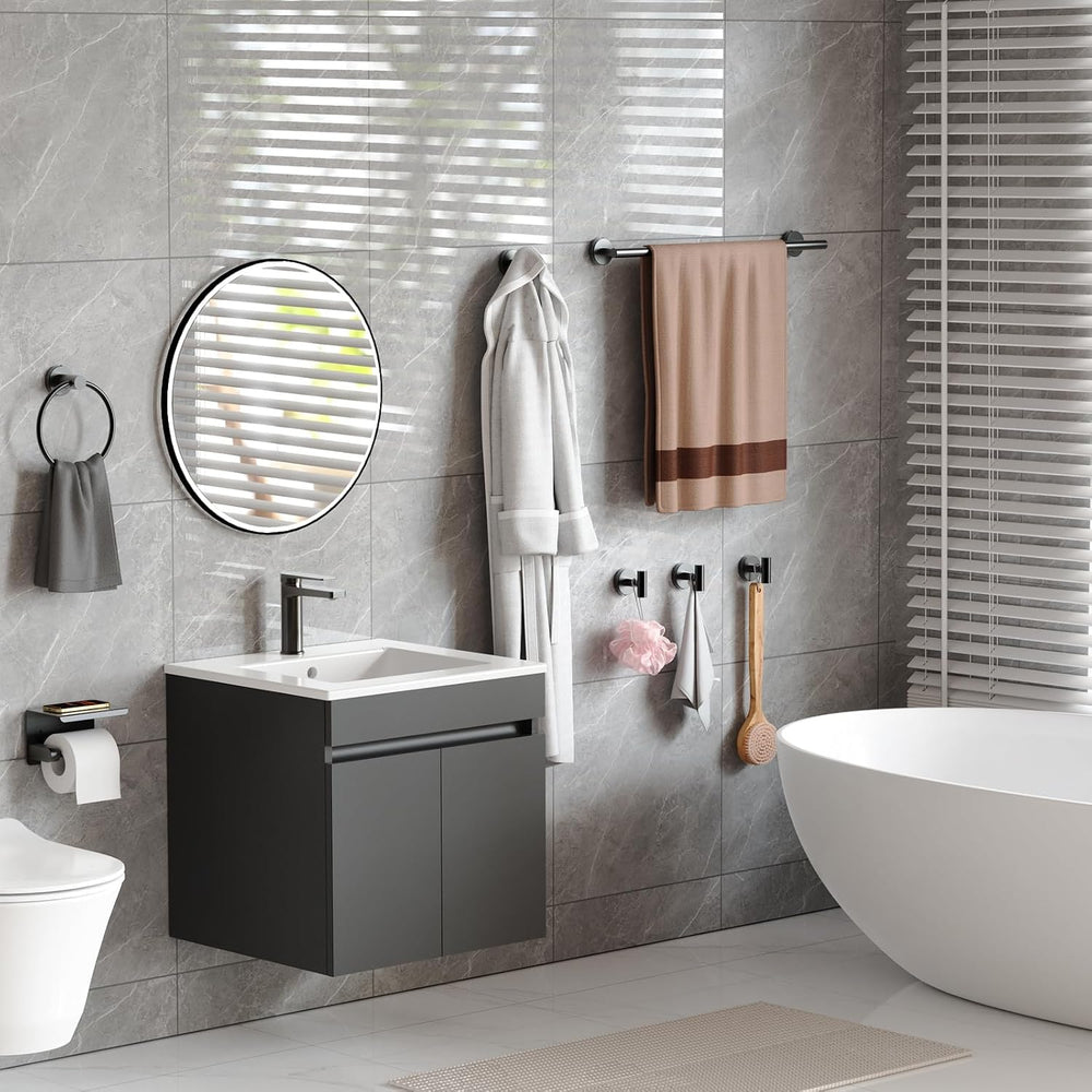 Matte Black Bathroom Hardware Set 7 Piece with 23.6 Inch Towel Bar