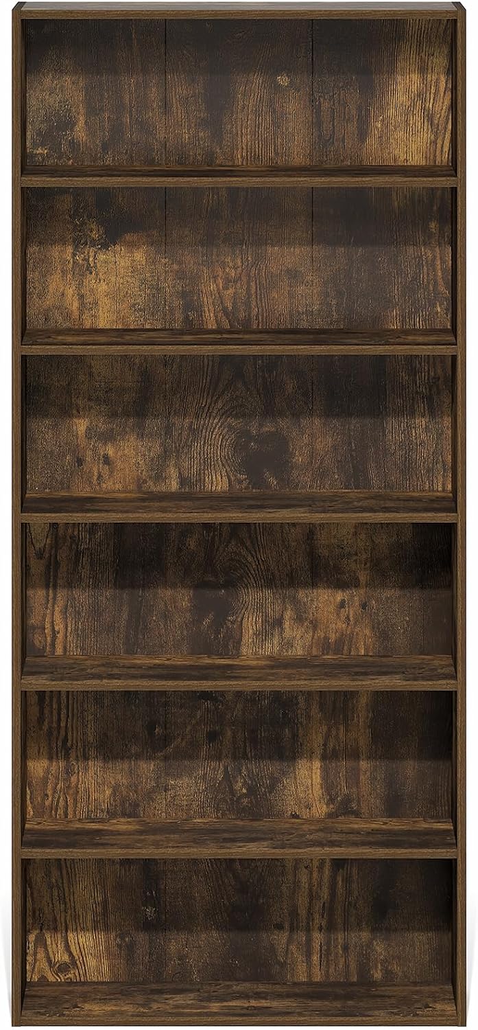 Furinno Basic DVD Shelf, 6-Tier Media Shelf, CD Rack, Amber Pine