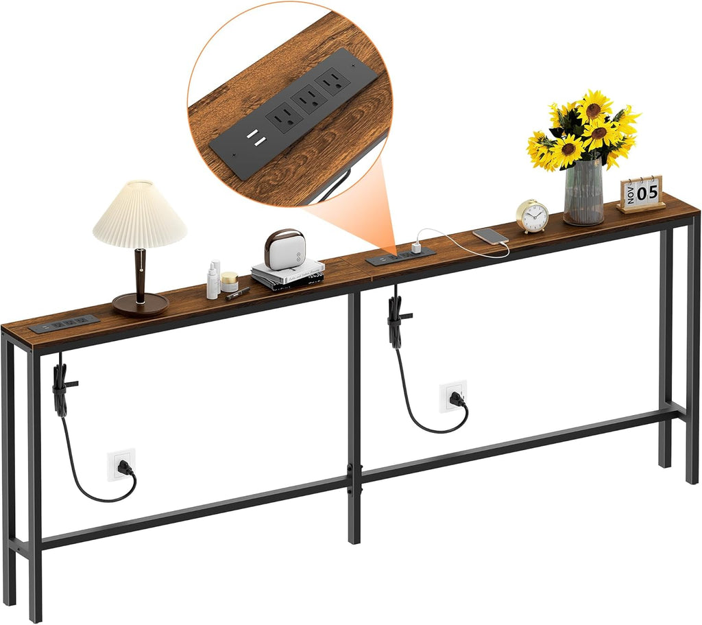 Bathola 80.7'' Behind Couch Table with 2 Outlets, Sofa Tables Narrow Long