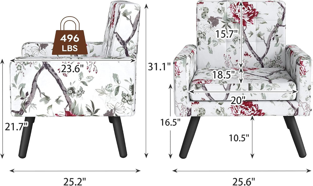 Accent Chair for Living Room Set of 2, Cozy Armchair, Red Floral