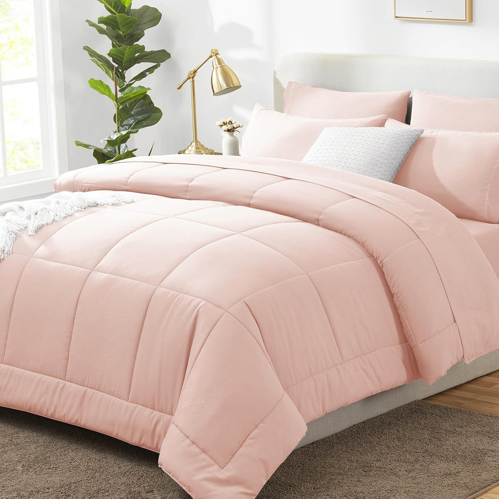 CozyLux Queen Comforter Set Blush Pink - 7 Pieces Bed in a Bag