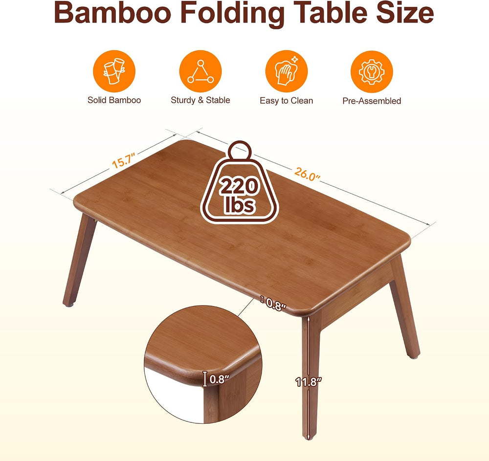 Folding Coffee Table, Japanese Bamboo Low Table for Living Room