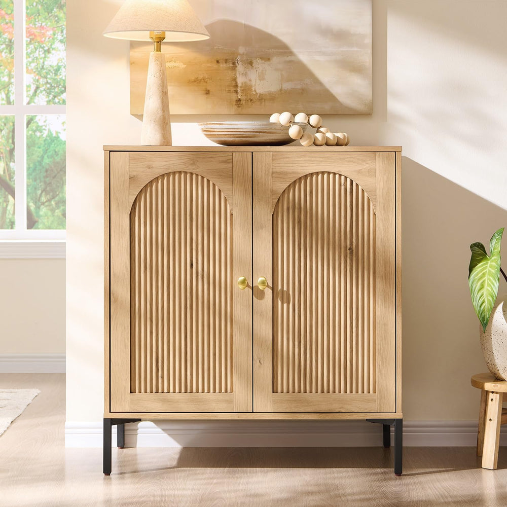 IFGET 34" Tall Modern Arched Sideboard Buffet Cabinet with Storage, Natural