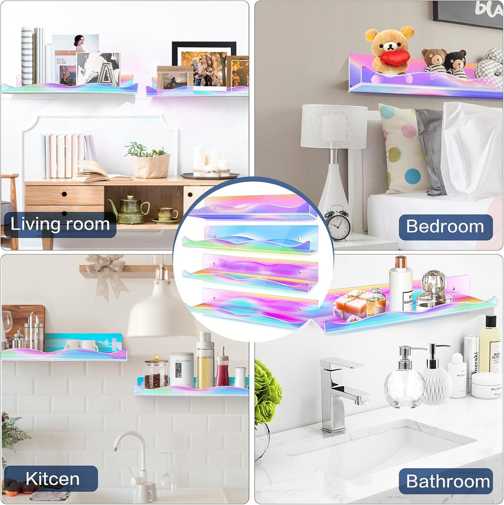 DILIBRA 4 Packs Iridescent Acrylic Floating Shelves, 15.7Inch Display Shelf