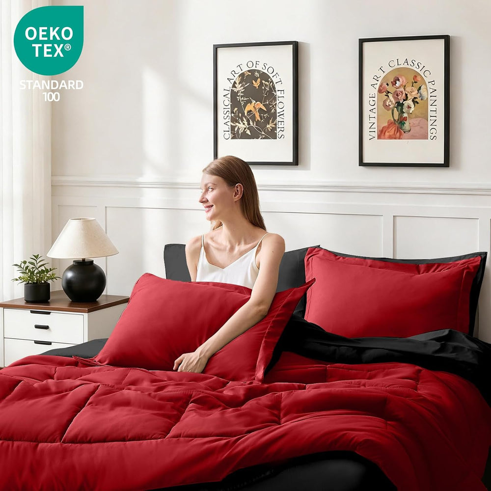 FUANNA Queen Comforter Set 7 Pieces, Reversible Bed Set, Soft Bed in a Bag