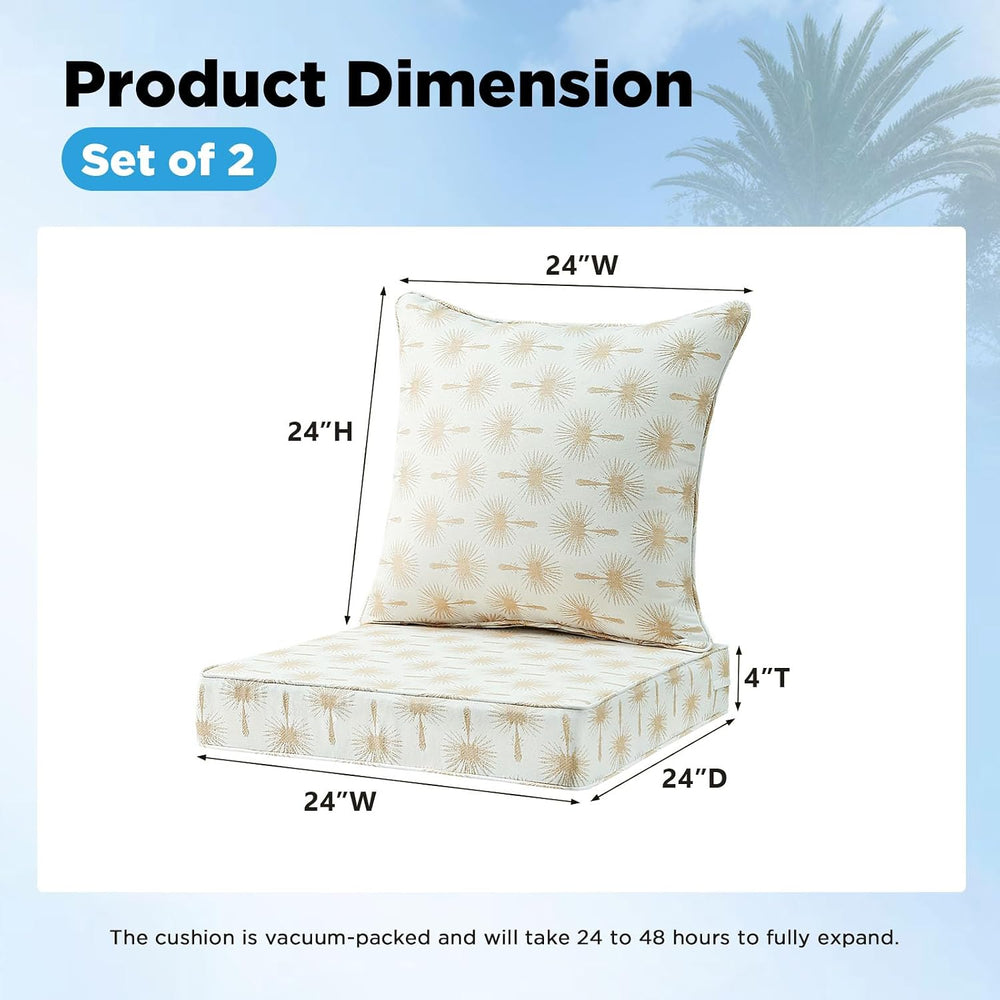 Outdoor Deep Seat & Back Cushion Set (2-Pack), 24 x 24 Inch Water Repelle...