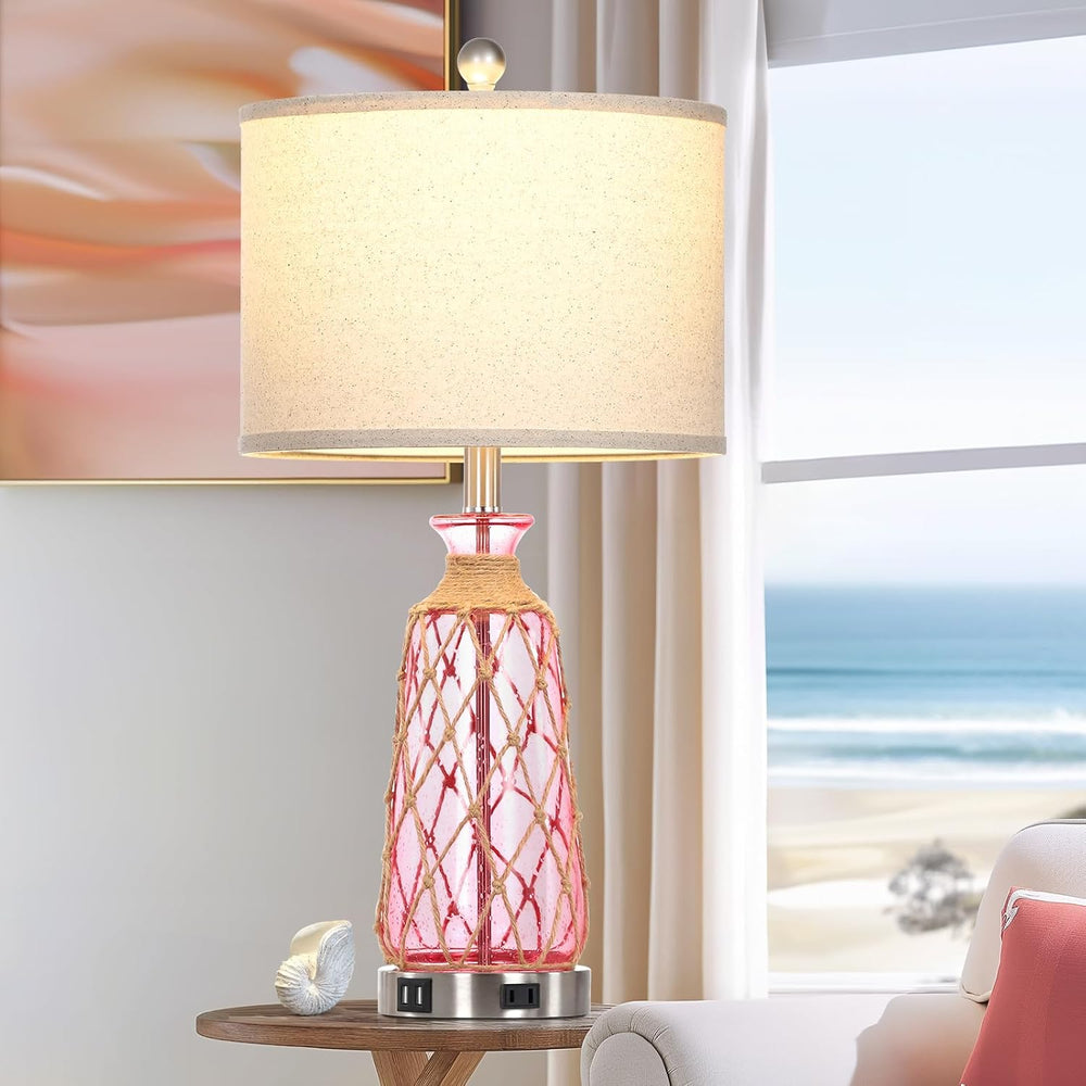 Ruzectt 25.5" Coastal Glass Table Lamps Set of 2, 3-Way Dimmable Touch C...