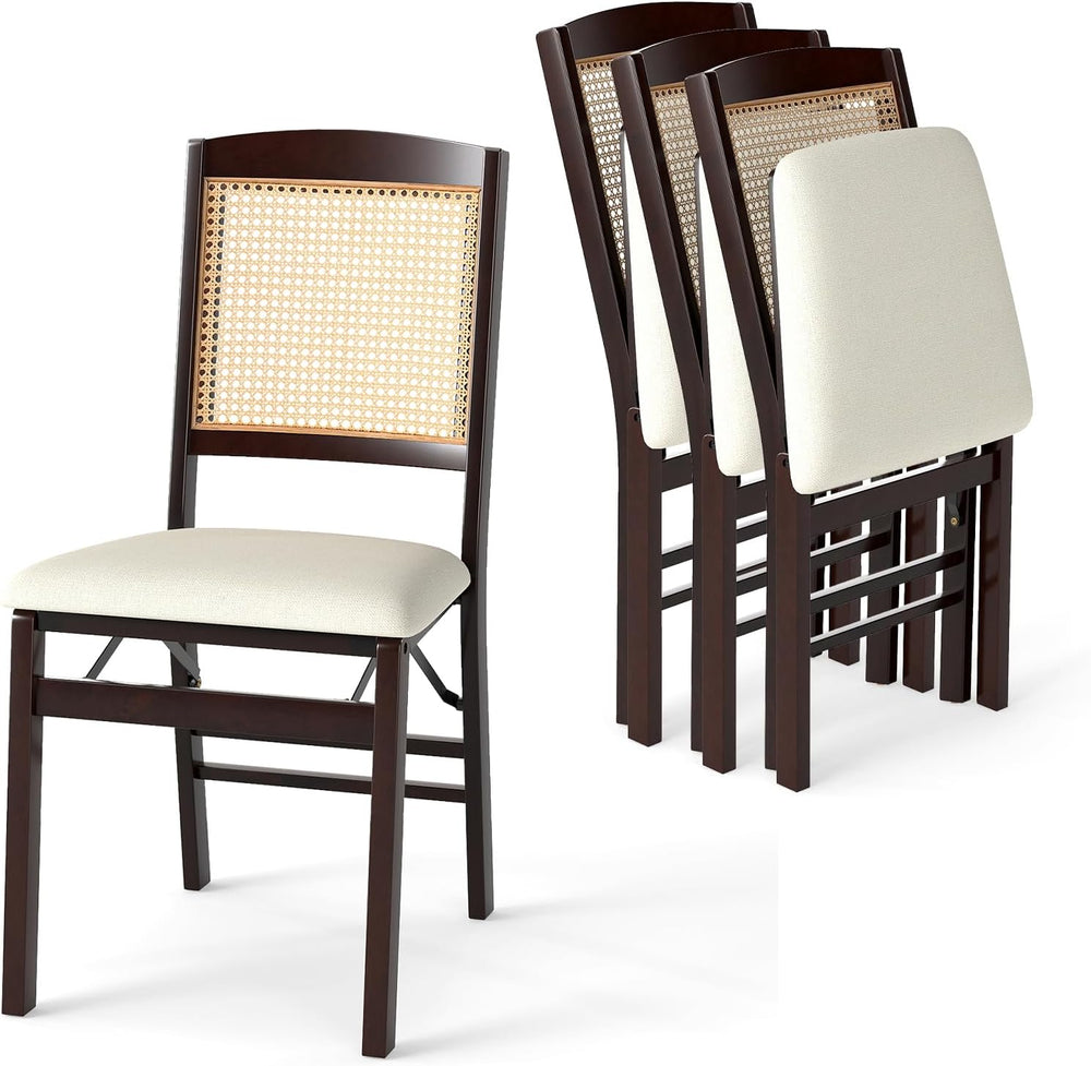 GOFLAME Folding Dining Chairs Set of 4, Linen Fabric Upholstered Kitchen Chai...