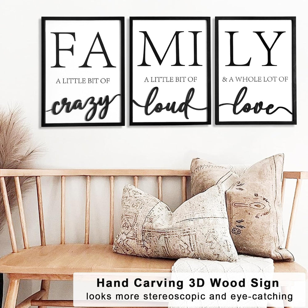 3D Wood Family Wall Decor, 36" x 16" Framed Family Sign Wall Art, 3...