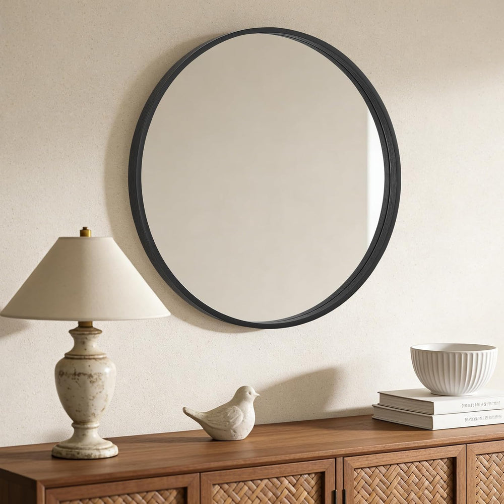WallBeyond Black Round Mirror Wood Framed 28 inch Circle Wall Mirror for Bath...
