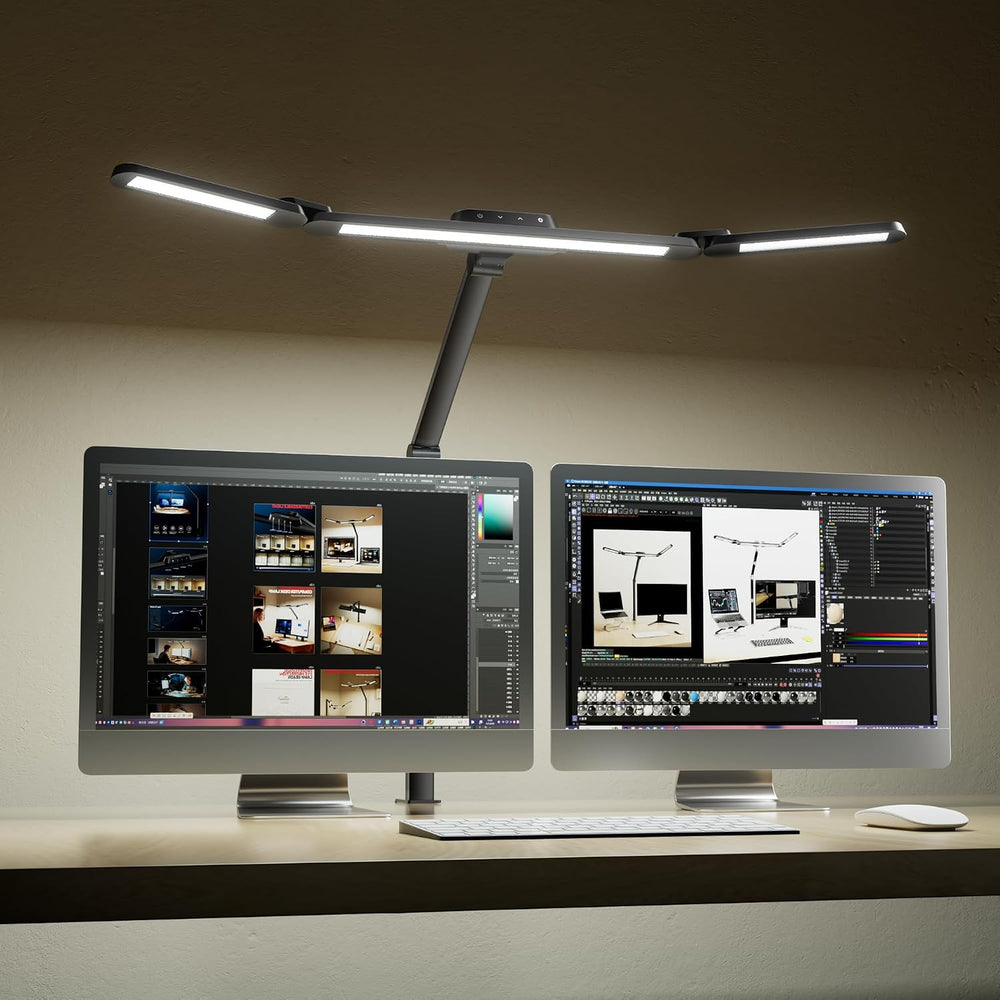Honeywell Wide Desk Lamp with Clamp for Dual Monitors, 22W Full-Spectrum Eye-...