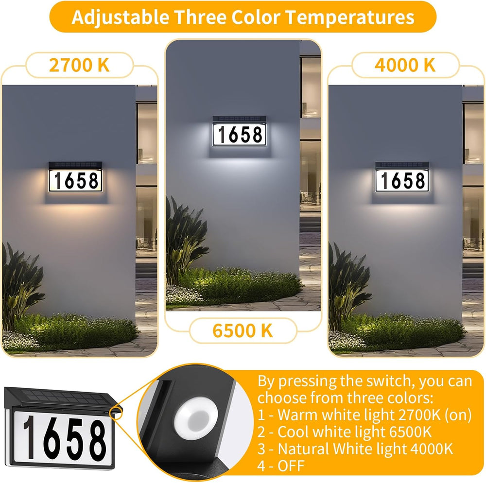 Solar Address Sign, Lighted House Numbers for Outside Waterproof