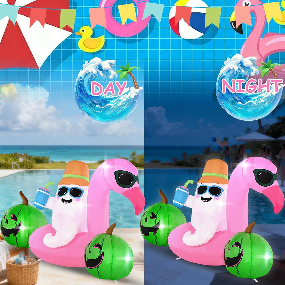 6FT Elf Firebird Swimming Ring is an Outdoor Inflatable Decoration with Built-in LED Lights, Suitable for Indoor and Outdoor use, Lawns, and Halloween Entertainment Areas.