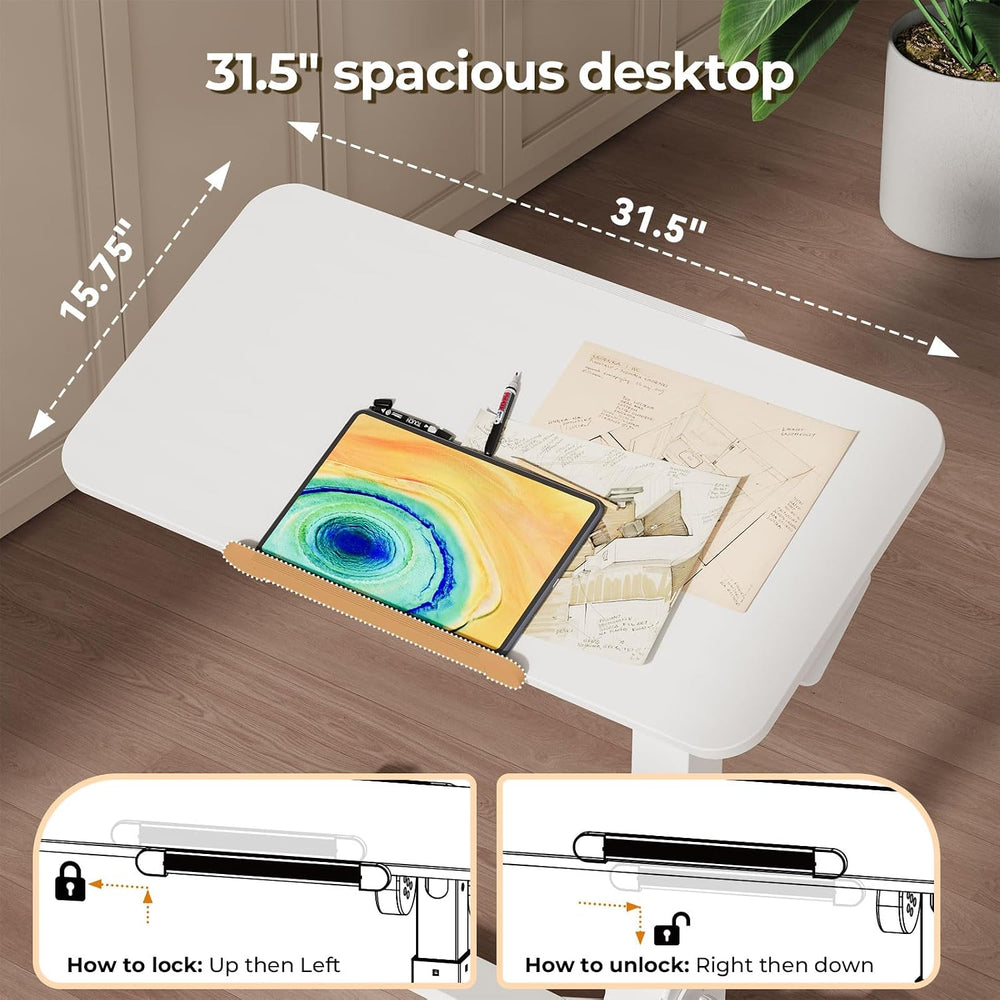 JOY worker Foldable Mobile Standing Desk, 180° Tilt Overbed Bedside Table