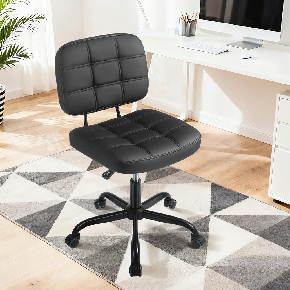 Armless Office Desk Chair, Small Drafting Desk Chairs with Wheels - Black