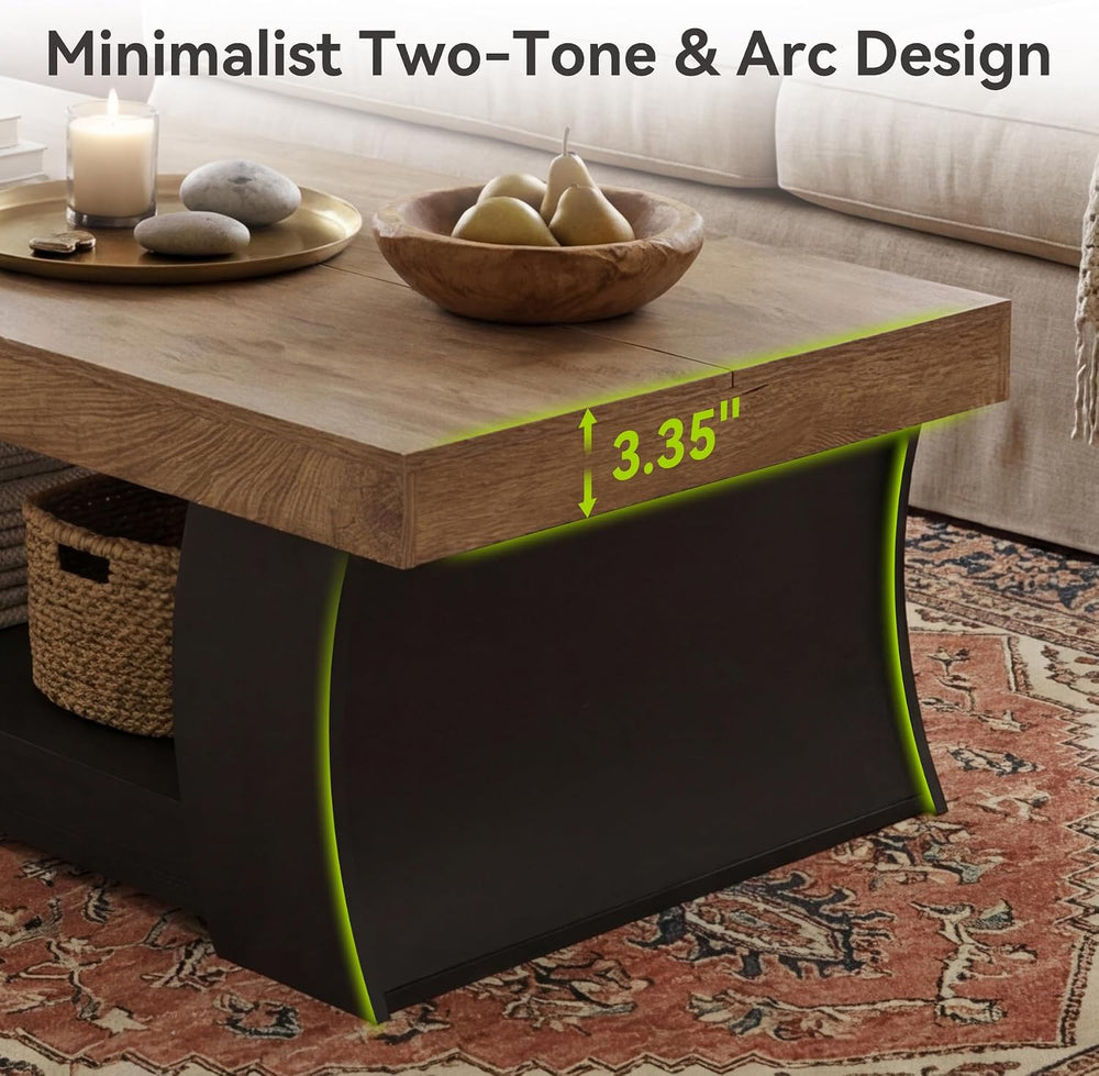 LITTLE TREE 55" Coffee Table, Living Room Table with Storage Shelf, Wood...