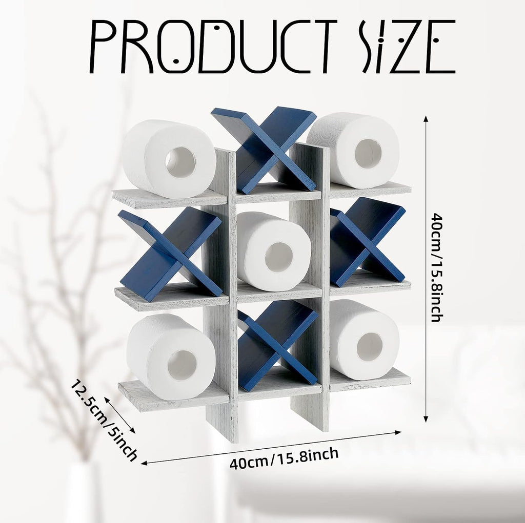 Weysat Tic Tac Toe Toilet Paper Holder,Retro White, Blue