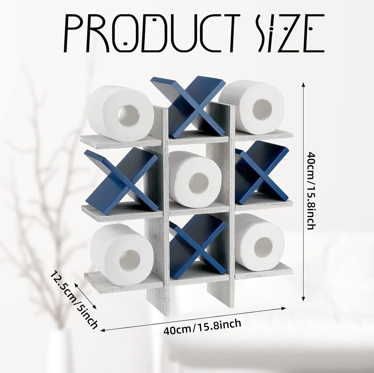 Weysat Tic Tac Toe Toilet Paper Holder,Retro White, Blue