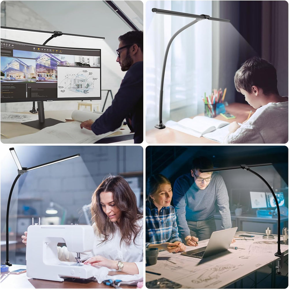 ShineTech LED Desk Lamp for Home Office, 5000K Bright Double Head Architect T...