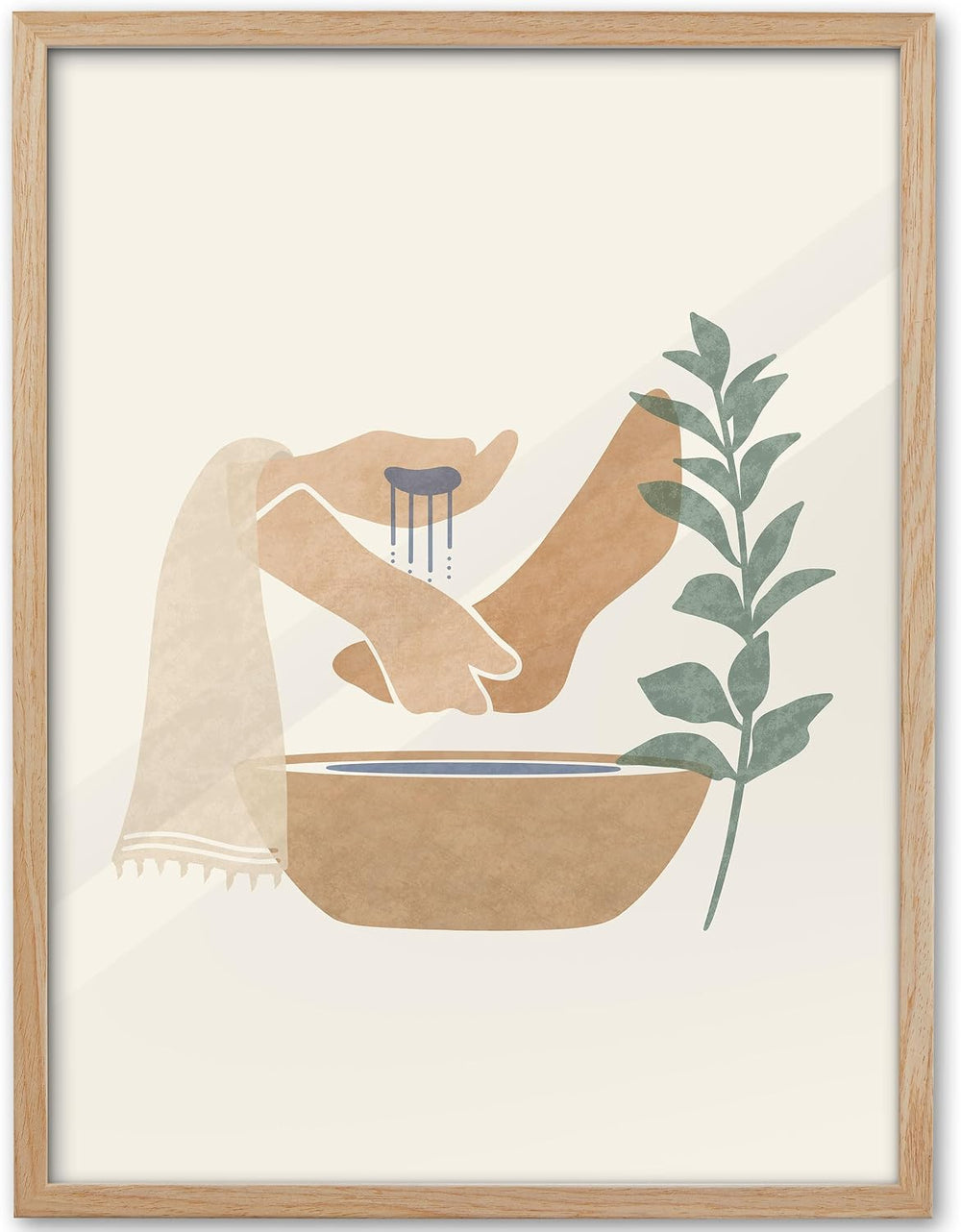 KensTro 12x16 Oak Framed Jesus Washing Feet Boho Christian Wall Art