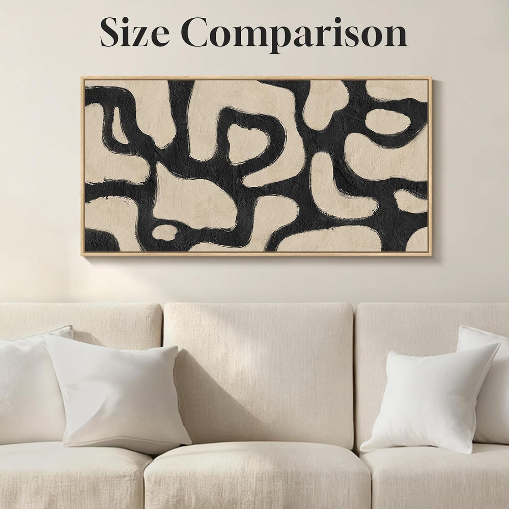 Framed Neutral Modern Abstract Horizontal Wall Art for Living Room, 24x48