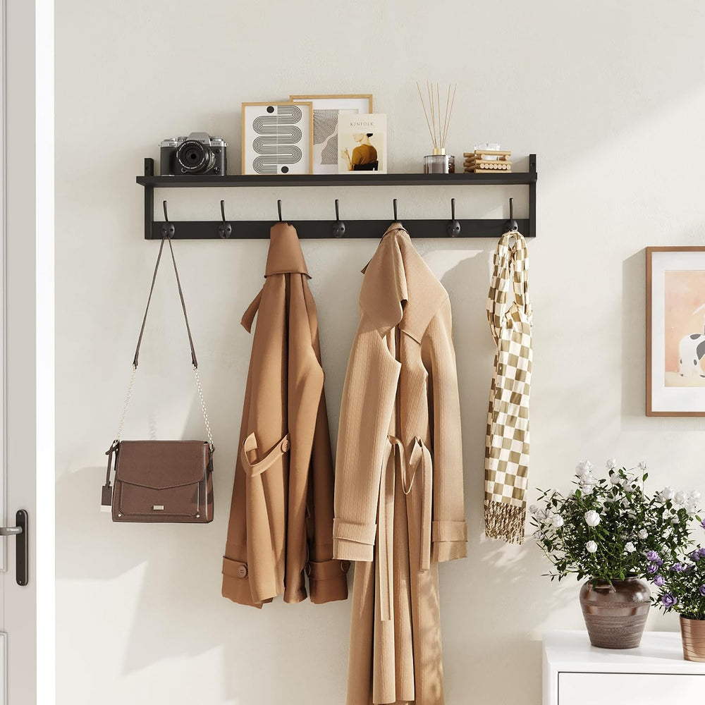 BAMEOS Wall Hooks with Shelf 35 Inch Length Entryway Hanging Shelf Wood Coat ...