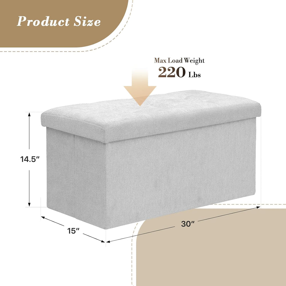 Athena Collection Linen Ottoman with Storage, 30 Inches Large Storage Ottoman...