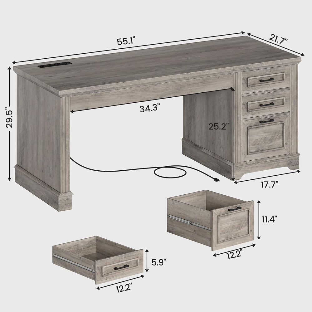 SEDETA Executive Office Desk with 3 Drawers, Farmhouse 55" Computer Desk...