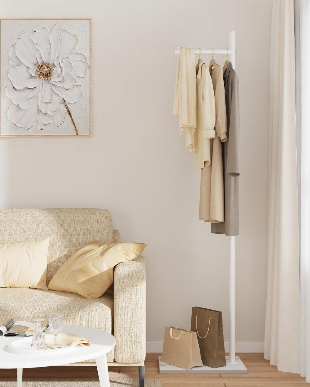 Yawinhe Metal Coat Stand with Square Base,68.5 Inches High,White,1-Pack