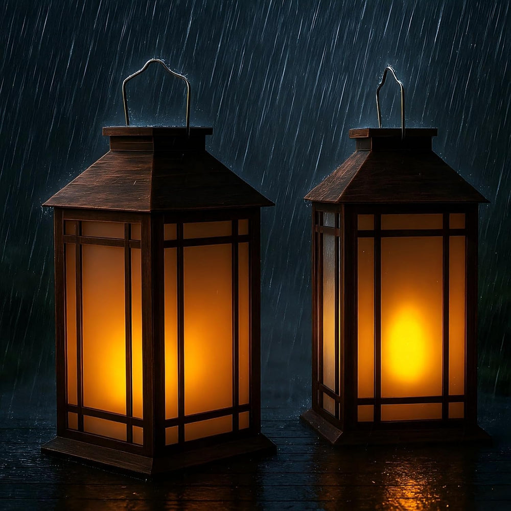 Bdor 13 Inch Outdoor Decorative Lanterns with LED Candle Timer 2 Pack Brown