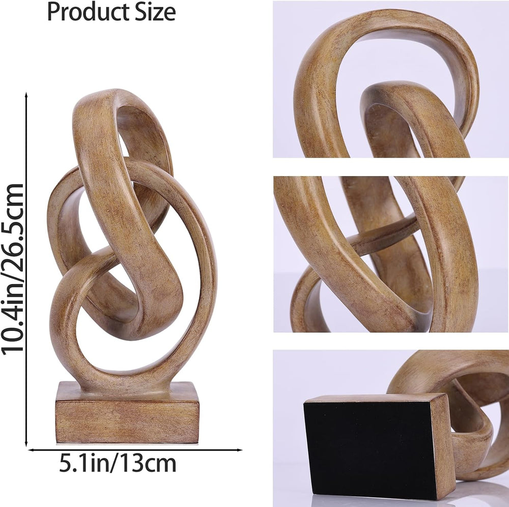Abstract wood-toned knot sculpture, geometric decorative statue, wood-toned a...