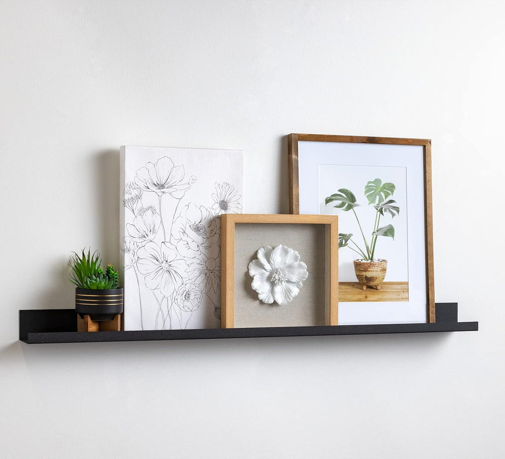 Infinite Design 48" Metal Floating Wall Shelf | Modern Black Powder-Coat...