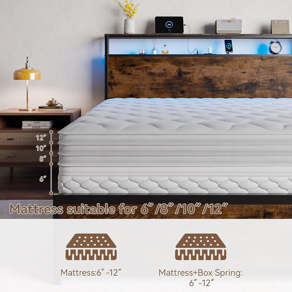 Forestell Queen Bed Frame with 2-Tier Storage Headboard & 6 Drawers