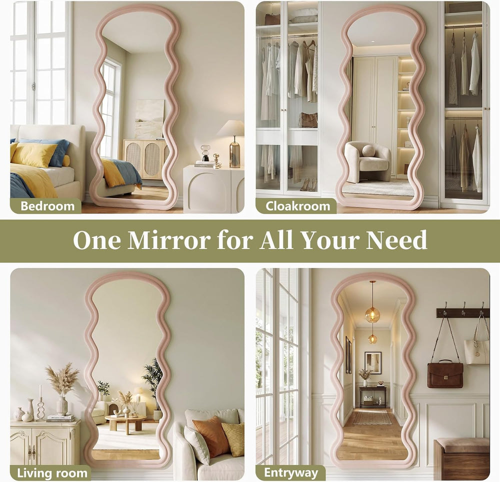 Koonmi 63“x24” Wavy Mirror Full Length, Flannel Full Body Mirror