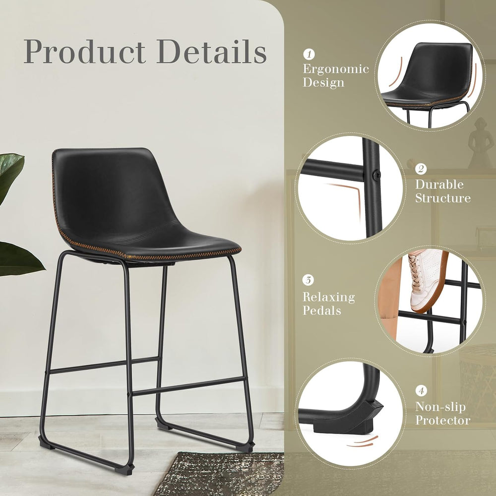 DUMOS 26 Inch Counter Height Bar Stools Set of 4, Modern Faux Leather High Ba...