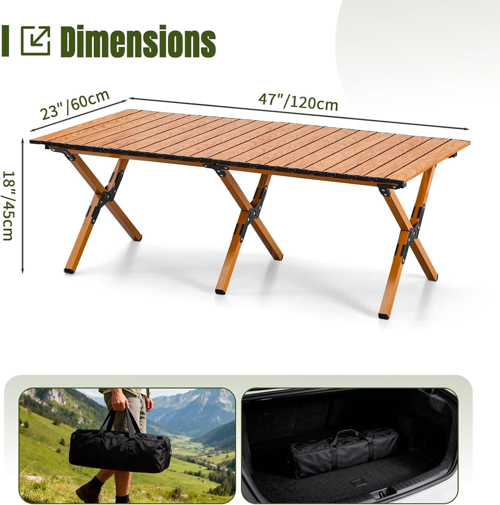 Roll-Up Camping Table Portable Low Folding Table for Outdoor -Brown